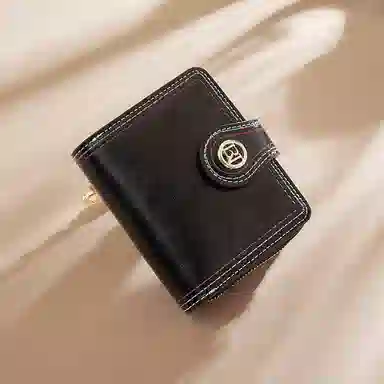 老人头 复古时尚精致多卡位折叠短款 合成革 钱包 女款 黑色/红色