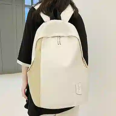 老人头 简约时尚潮流通勤高级感短途旅行出行背包大学上课 织物 双肩包 男女同款情侣款 杏色