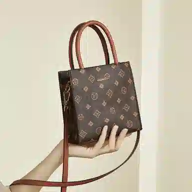 老人头 经典印花时尚小众设计 合成革 单肩斜挎手提包 女款 咖色