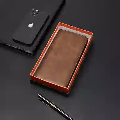 老人头 商务风长款 合成革 钱包 男女同款情侣款 深棕色