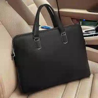 老人头 商务通勤时尚高级质感 牛皮 公文包 男款 黑色