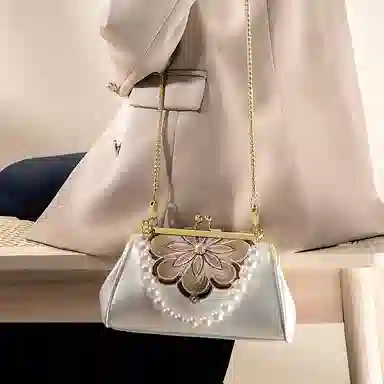 老人头 新中式国风刺绣优雅气质 合成革 斜挎单肩手提包 常规 女款 白色