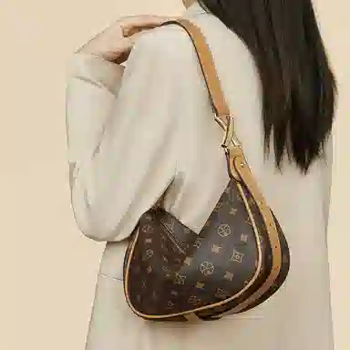 老人头 经典时尚百搭通勤老花饺子包 合成革 斜挎单肩包 常规 女款 咖色