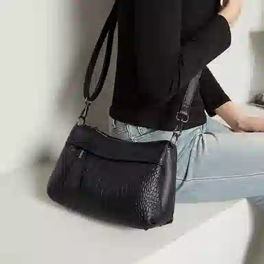 老人头 时尚百搭纯色通勤潮流百搭 牛皮革拼合成革 单肩包 常规 女款 多色