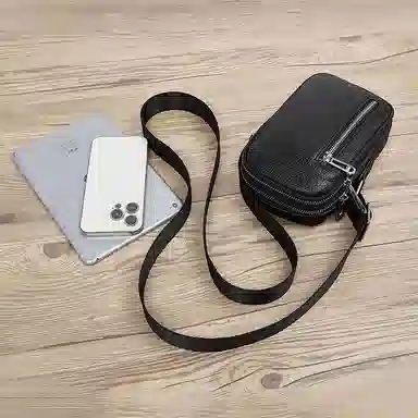 老人头 商务简约休闲轻便实用耐磨防水 头层牛皮 单肩包 男款 黑色