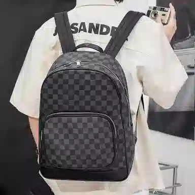 老人头 时尚潮流商务通勤大容量 合成革 双肩包 男女同款情侣款 黑色