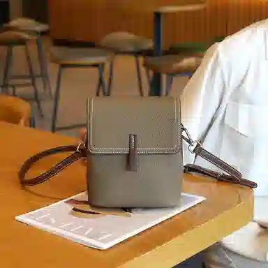 老人头 时尚简约气质通勤高级质感 牛皮革 单肩包 女款 大象灰/米白色/黑色