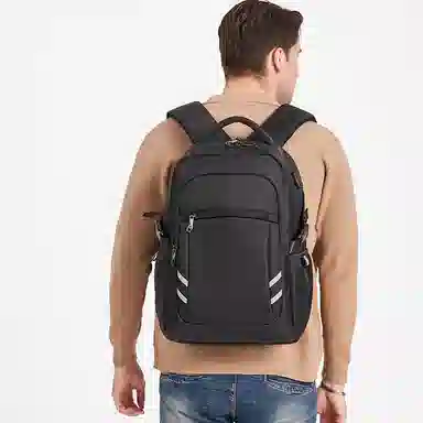 老人头 时尚大容量百搭简约通勤出差短途旅行 织物 双肩包 常规 男女同款情侣款 黑色