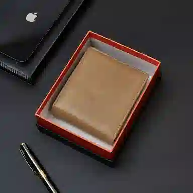 老人头 时尚简约短款多卡位 牛皮 钱包 男款 咖啡色/棕色