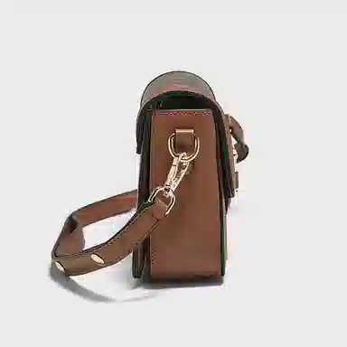 老人头 百搭休闲通勤实用简约小方包 合成革 单肩斜挎包 女款 啡色/白色