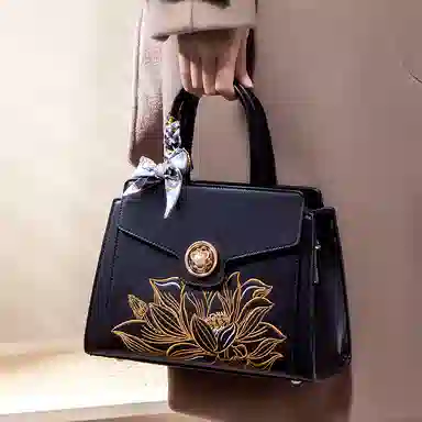 老人头 新中式刺绣国风时尚百搭妈妈包 合成革 托特包单肩斜挎手提包 女款 多色