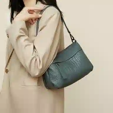 老人头 时尚百搭纯色通勤潮流百搭 牛皮革拼合成革 单肩包 常规 女款 多色