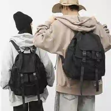 老人头 机能工装时尚百搭大容量 织物 双肩包 男女同款情侣款 黑色
