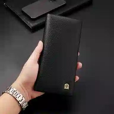 老人头 商务通勤个性百搭简约长款皮夹 头层牛皮 钱包 男款 黑色/啡色