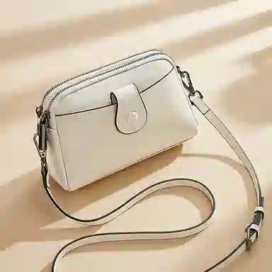 老人头 时尚简约百搭 头层牛皮 单肩斜挎包 常规 女款 黑色/白色