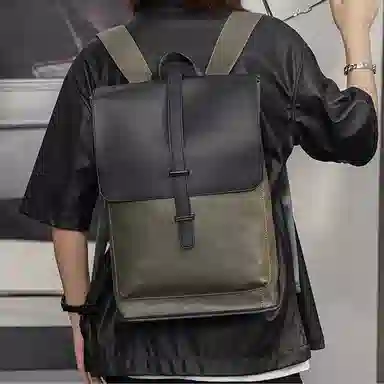 老人头 复古时尚潮流拼色高级感百搭通勤 合成革 双肩包 男款 多色