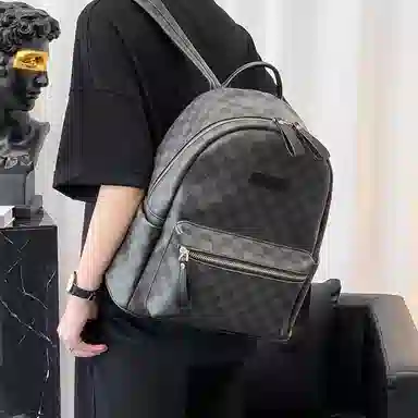 老人头 时尚潮流复古简约百搭轻便 合成革 双肩包 男女同款情侣款 黑色