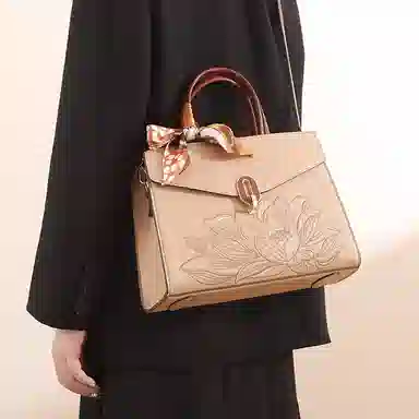 老人头 新中式国风高级感刺绣百搭 合成革 托特包单肩斜挎手提包 常规 女款 多色