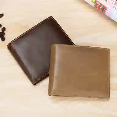 老人头 时尚简约短款多卡位 牛皮 钱包 男款 咖啡色/棕色