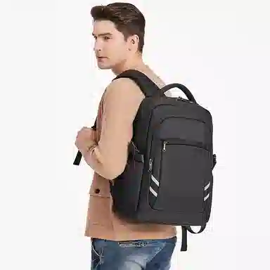 老人头 时尚大容量百搭简约通勤出差短途旅行 织物 双肩包 常规 男女同款情侣款 黑色