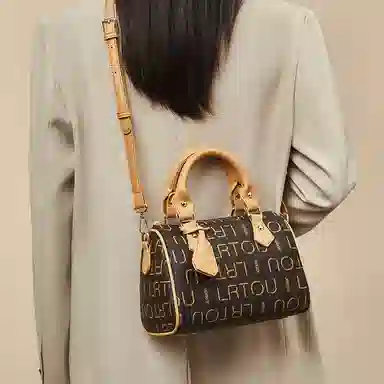 老人头 法式复古日常通勤时尚百搭波士顿包 合成革 手提包 常规 女款 咖色