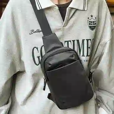 老人头 百搭休闲轻便通勤单肩旅游骑行包 人造革 胸包 男女同款情侣款 多色