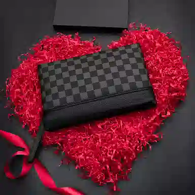 老人头 复古时尚经典棋盘格商务休闲通勤 头层牛皮 手拿包 常规 男款 黑色