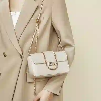 老人头 经典时尚通勤简约高级感休闲百搭链条包  合成革 斜挎包 常规 女款 黑色/白色