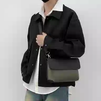 老人头 复古风经典时尚 合成革 斜挎包 男款 绿色