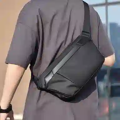 老人头 时尚休闲百搭通勤收纳 织物 胸包 常规 男款 黑色/灰色