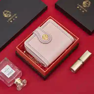 老人头 复古时尚精致多卡位折叠短款 合成革 钱包 女款 黑色/红色