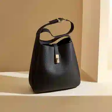 老人头 大容量 牛皮 单肩包 女款 黑色