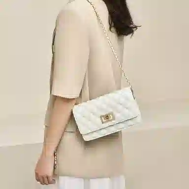 老人头 小香风高级感通勤百搭简约菱格链条 头层牛皮 斜挎包 女款 白色/黑色