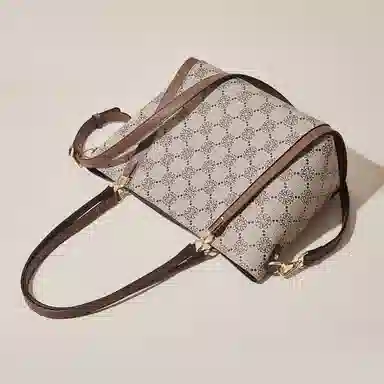 老人头 复古百搭经典通勤 合成革 托特包单肩包 女款 啡色/卡其色