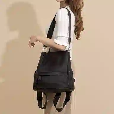 老人头 简约百搭时尚大容量 织物 双肩包 常规 女款 黑色/卡其色