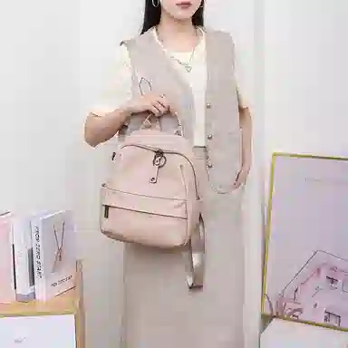 老人头 时尚百搭通勤出行旅游背包 头层牛皮 双肩包 女款 黑色/灰色/粉色