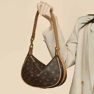 老人头 经典时尚百搭通勤老花饺子包 合成革 斜挎单肩包 常规 女款 咖色