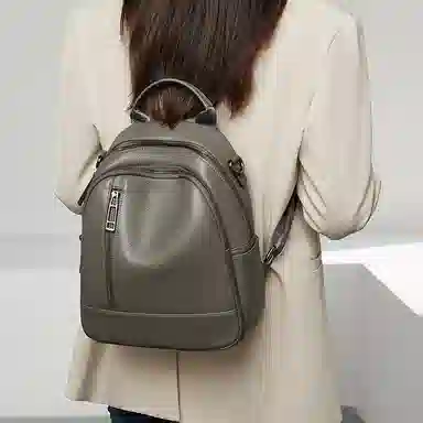 老人头 休闲百搭时尚简约轻便 头层牛皮 双肩包 女款 黑色/大象灰