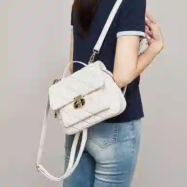 老人头 百搭时尚潮流 合成革 双肩包 常规 女款 白色