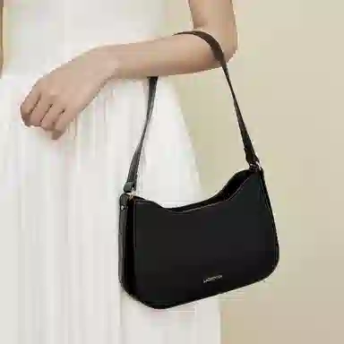 老人头 百搭法式小众设计高级感通勤腋下包 合成革 单肩包 常规 女款 黑色