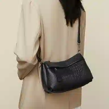 老人头 时尚百搭纯色通勤潮流百搭 牛皮革拼合成革 单肩包 常规 女款 多色