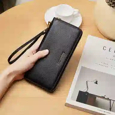 老人头 时尚简约高级质感百搭通勤多卡位票夹卡包 头层牛皮 钱包 女款 黑色/红色