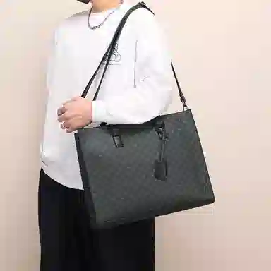 老人头 通勤百搭简约小众设计上班单肩包 合成革 斜挎包 男款 黑色-棋盘格