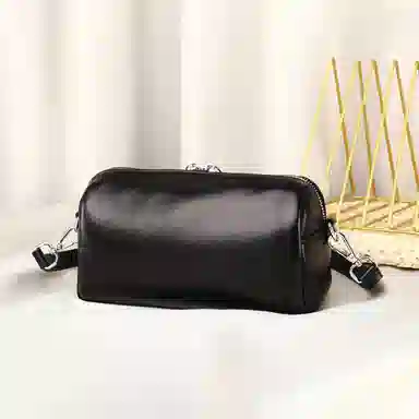 老人头 时尚百搭日常通勤上班小众设计高级质感斜挎包 牛皮革 单肩包 女款 黑色/米白色/灰色