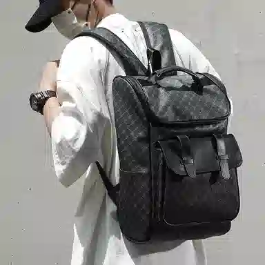 老人头 经典复古高级感通勤 合成革 双肩包 常规 男款 黑色