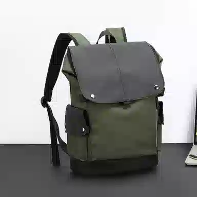 老人头 潮流时尚大容量短途旅游出差休闲背包通勤包电脑包大学生高中生上课书包 合成革 双肩包 常规 男款 皮膜军绿/花纹黑