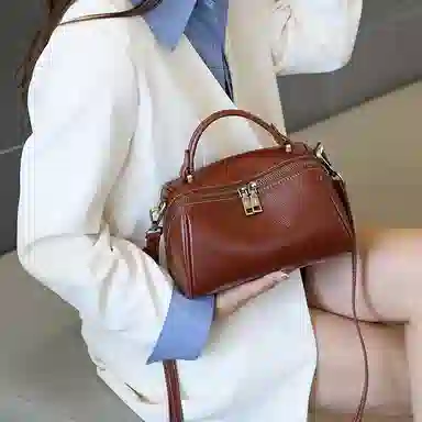 老人头 简约通勤百搭小众设计高级质感 牛皮 单肩斜挎手提包 女款 多色