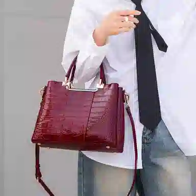 老人头 经典时尚优雅大气百搭实用鳄鱼纹通勤单肩斜挎包 头层牛皮 手提包 常规 女款 红色/黑色/棕色