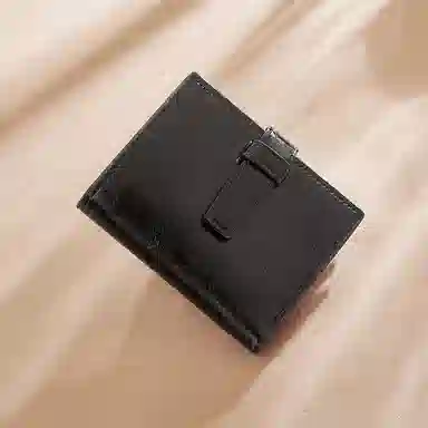 老人头 复古休闲多功能短款简约多卡位按扣钱夹 合成革 钱包 男女同款情侣款 黑色