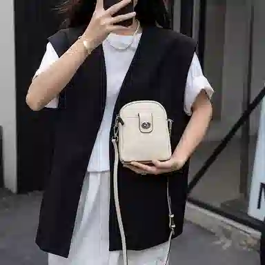 老人头 复古时尚百搭复古高颜值简约设计小巧轻便手机包 头层牛皮 单肩斜挎包 女款 黑色/米白色/灰色/焦糖色